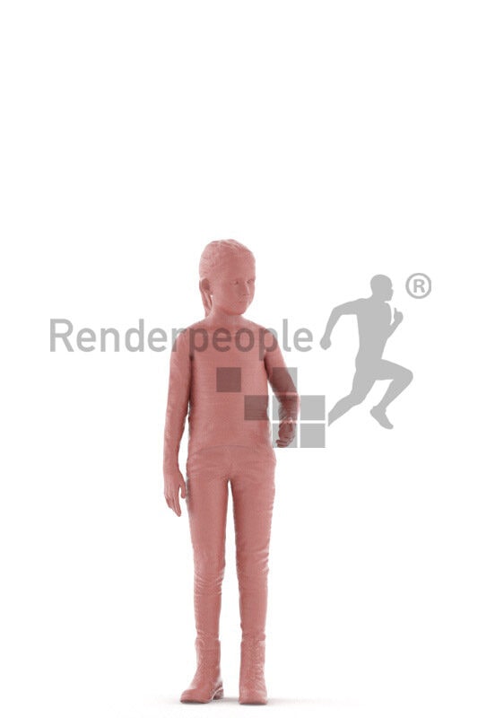 3D People model for animations – european girl in casual outfit, standing and waving