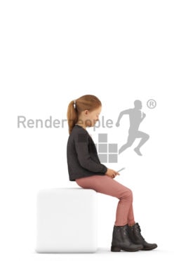 3d people casual, white 3d kid stitting and texting
