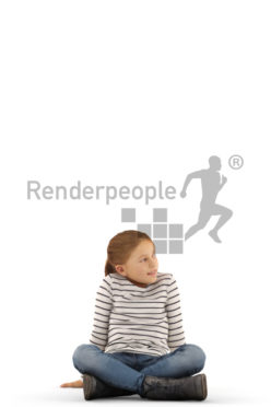 3d people casual, white 3d kid sitting on the floor