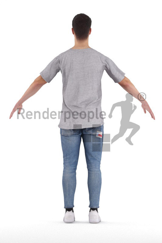 Rigged and retopologized 3D People model – european young man in casual daily look