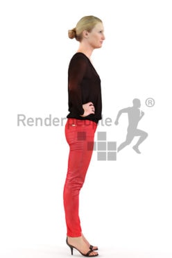 3d people casual, white 3d woman standing with her arms in her hips