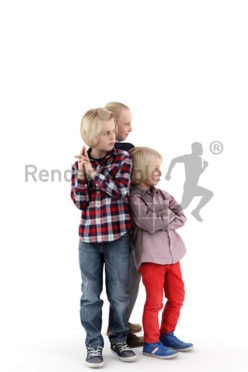 3d people kids, white 3d children playing