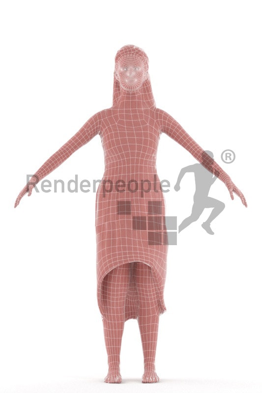 3d people sports, rigged woman in A Pose