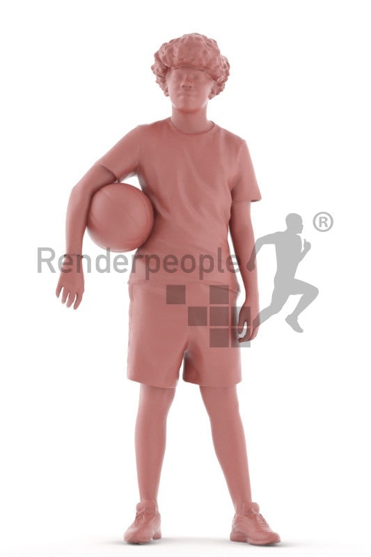 Posed 3D People model for renderings – black teenager in sports outfit, standing with a basketball underneath his arm