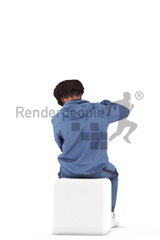 Posed 3D People model by Renderpeople – african teenager pumping up a ball