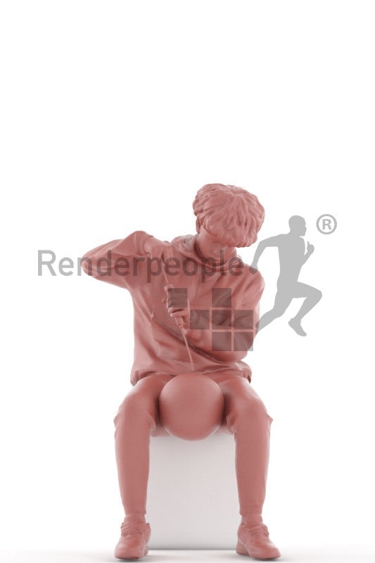 Posed 3D People model by Renderpeople – african teenager pumping up a ball