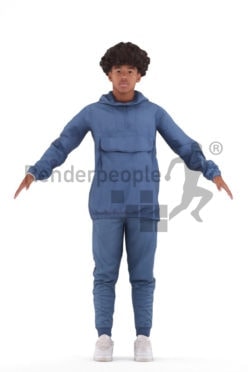 3d people casual, 3d black teenager rigged