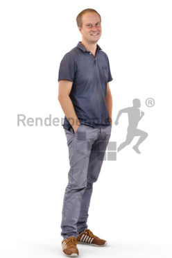 3d people casual, white 3d man standing with his hands in his pockets