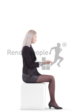 3d people business, asian 3d woman sitting and typing
