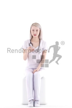 3d people hospital, asian 3d woman sitting and talking