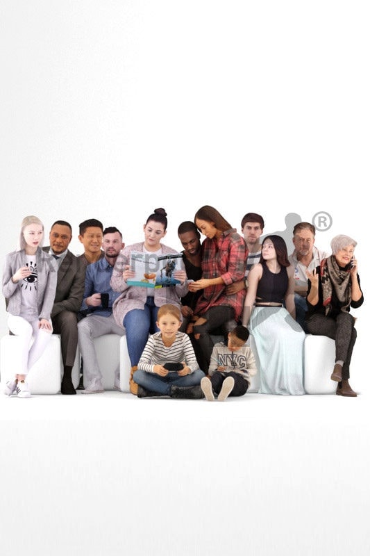 Posed 3D People model by Renderpeople – bundle, sitting people