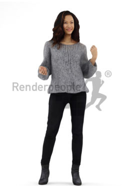 3d people casual, asian 3d woman standing and smiling