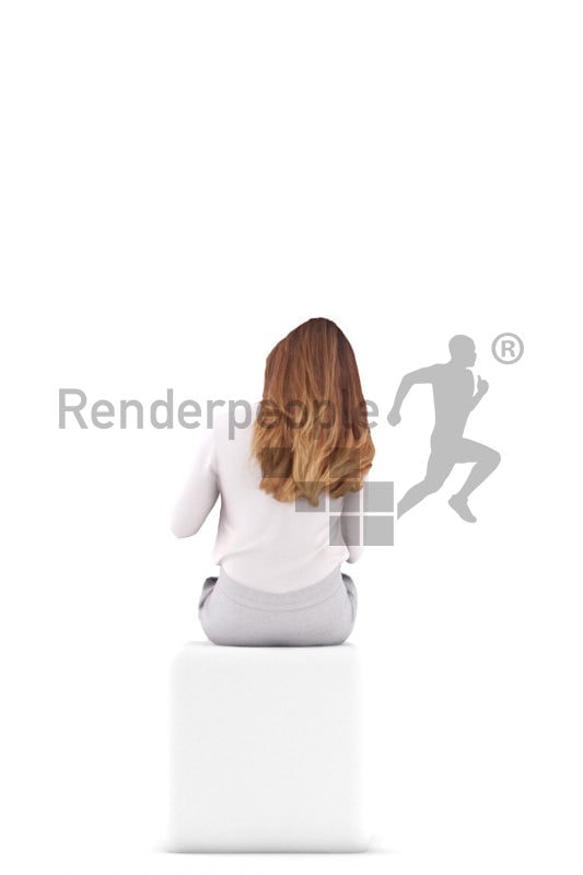 3D People model for 3ds Max and Cinema 4D – european female in office clothing, sitting and holding a tablet