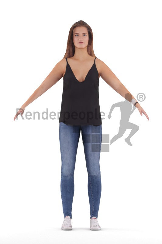 Rigged human 3D model by Renderpeople – european woman, in a presummer casual style