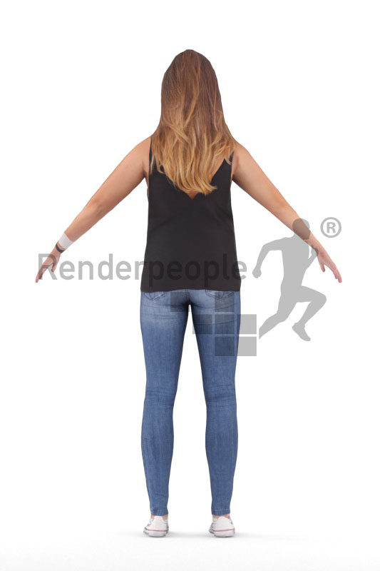 Rigged human 3D model by Renderpeople – european woman, in a presummer casual style