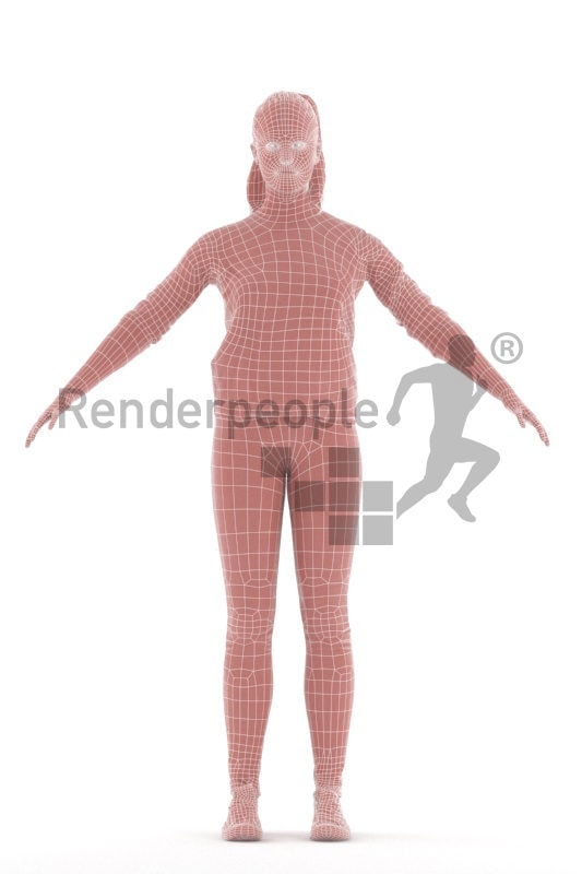 Rigged human 3D model by Renderpeople – White Woman with daily spring outfit