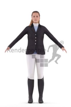 Rigged human 3D model by Renderpeople – european woman in riding dress