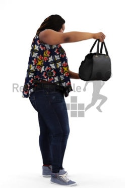 3d people shopping, black 3d woman checking out a bag