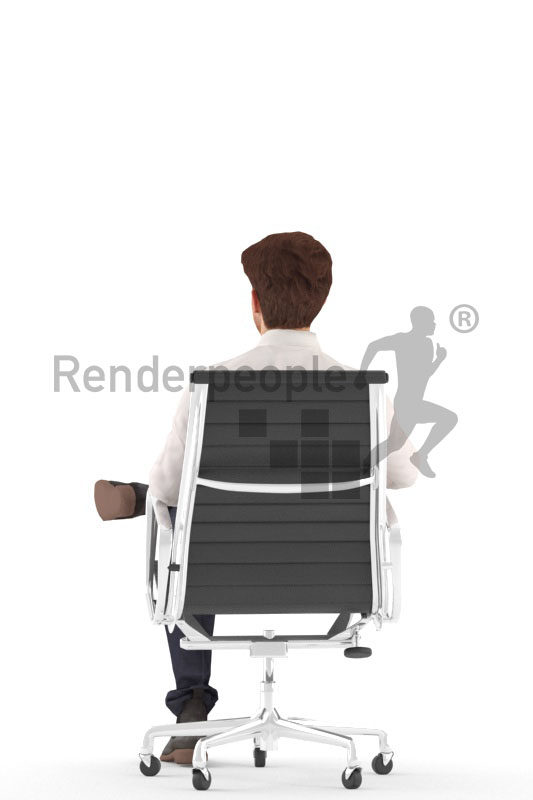 Animated 3D People model for visualization – white man in business clothes, sitting in an office chair