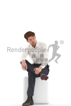 3d people business, young 3d man sitting and thinking