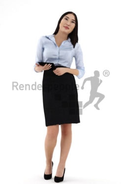3d people business, asian 3d woman with a tablet