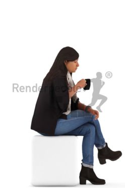 3d people casual, indian 3d man sitting and drinking coffee