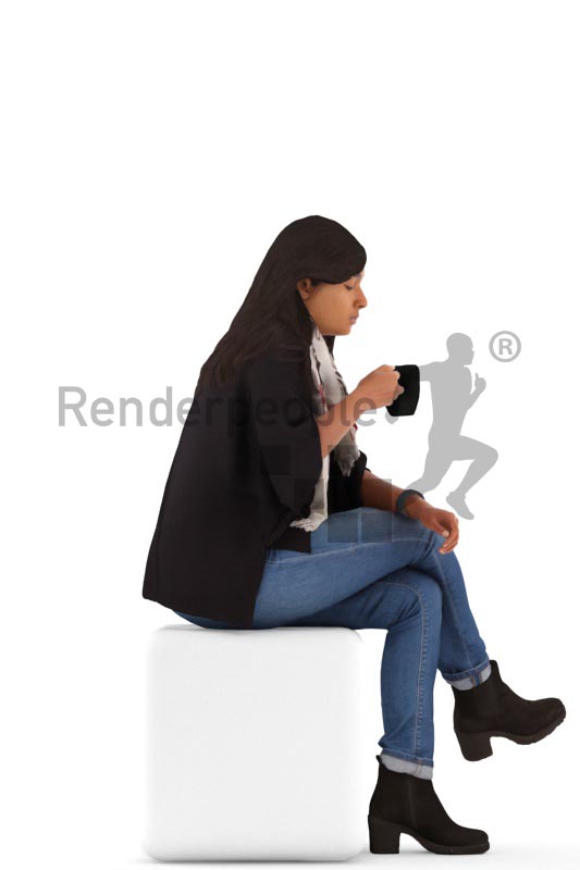 3d people casual, indian 3d man sitting and drinking coffee