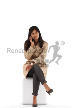 3d people casual, indian 3d woman sitting and calling