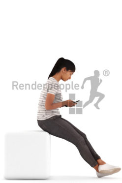 3d people casual, indian 3d woman sitting and texting