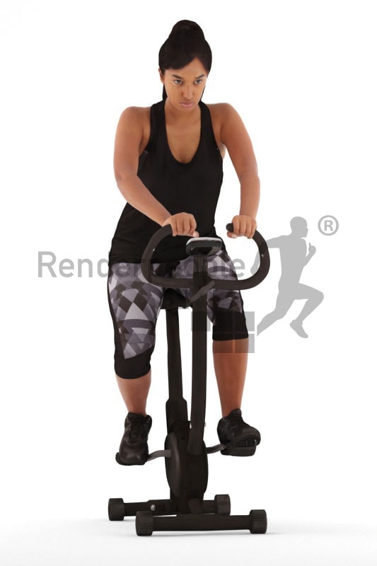 3d people sports, young woman on a ergometer
