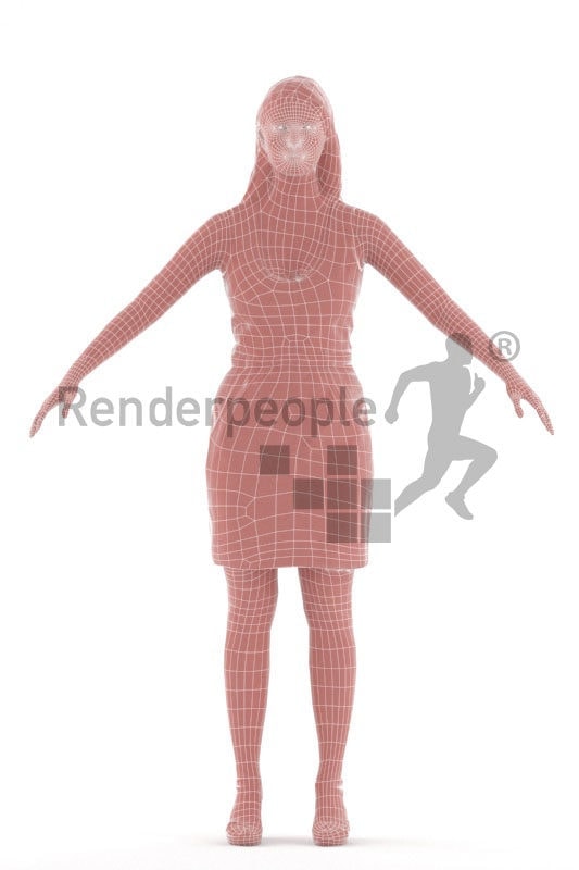 3d people casual, rigged woman in A Pose