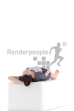 Realistic 3D People model by Renderpeople – asian woman in summer pyjama, laying in her bed