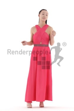 3D People model for 3ds Max and Cinema 4D – asian woman dancing at an event in maxi dress