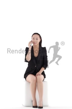 Realistic 3D People model by Renderpeople – asian woman in office look, sitting and calling