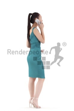 Scanned human 3D model by Renderpeople – asian woman in event look., standing and calling