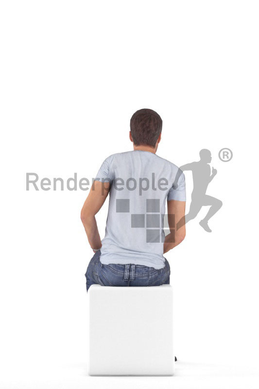 Animated 3D People model for visualization – white man in daily look, sitting