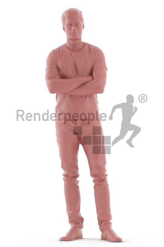 3D People model for 3ds Max and Sketch Up – white man in casual t-shirt, standing