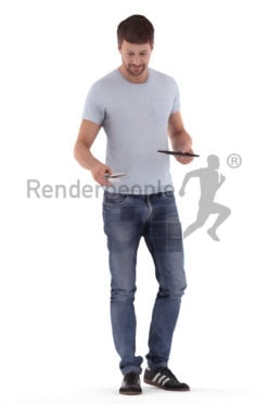 Realistic 3D People model by Renderpeople – european man in daily wear, preparing the table