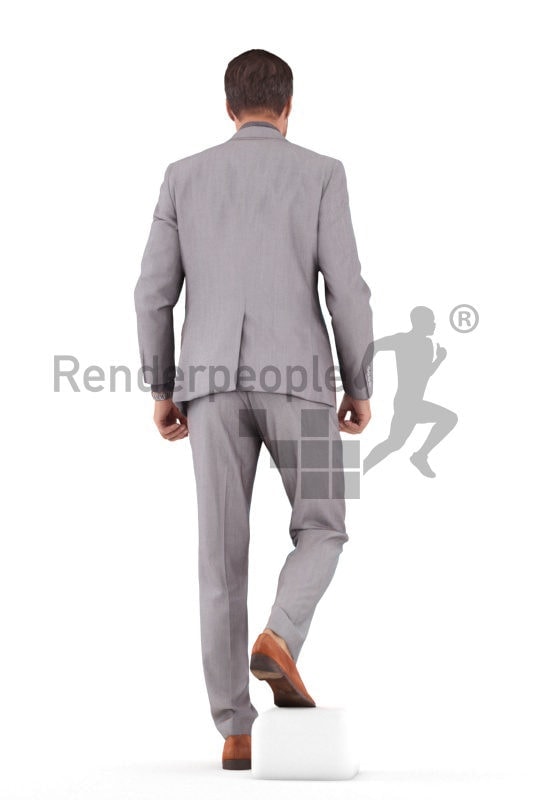Photorealistic 3D People model by Renderpeople – european man in business suit, walking downstairs