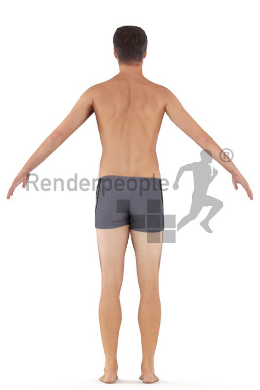 Rigged human 3D model by Renderpeople – european man in swimmshorts