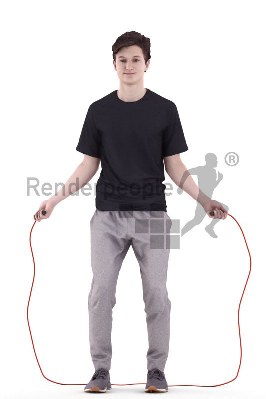 Photorealistic 3D People model by Renderpeople – european man in sports outfit and skipping rope