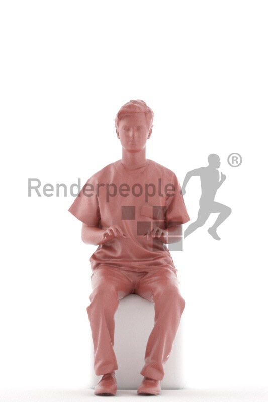 Photorealistic 3D People model by Renderpeople – european men in healthcare outfit, sitting and typing