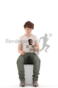 3d people kids, white 3d child sitting with a cup