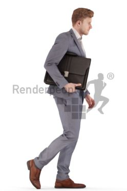 3d people business, jung man walking with a briefcase