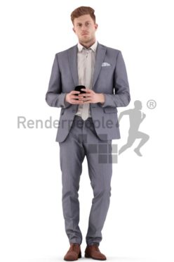 3d people business, young man standing with a cup