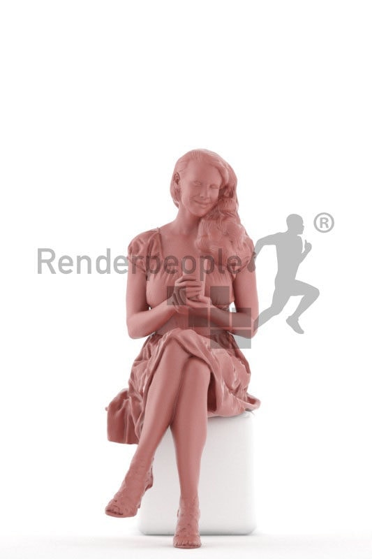 3d people event, white 3d woman sitting and smiling