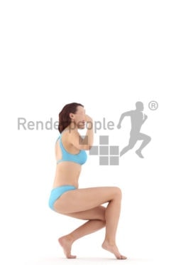 3d people swimwear, white 3d woman smiling and waving