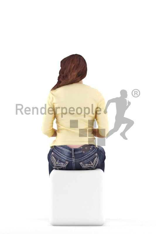 3d people casual, white 3d woman sitting and drinking coffee