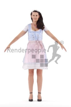 Rigged 3D People model for Maya and Cinema 4D – white woman in traditional costume, dirndl