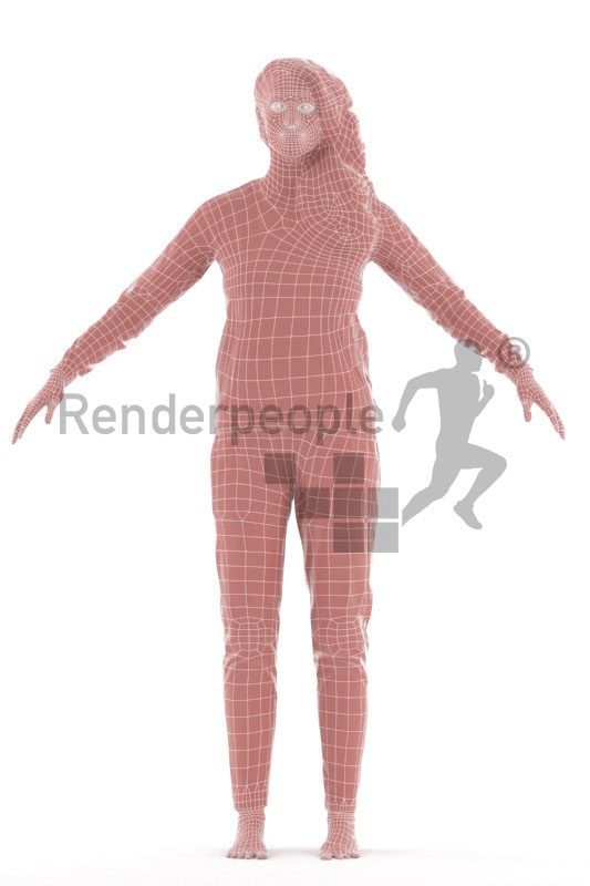 3d people sleepwear, white rigged woman in A Pose